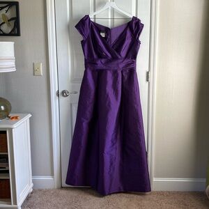 Alfred Sung Cap Sleeves Pockets Tafetta Maxi Dress in Majestic Purple Size 16